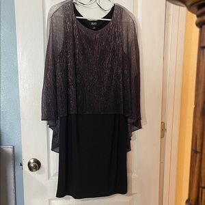 SLNY Black and Purple Layered Midi Dress